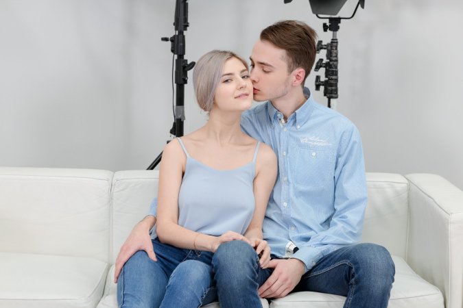 Eva Elfie rides Adam Ocelot in cowgirl as they film their first adult scene together — Eva Elfie (tiny Teen) #1